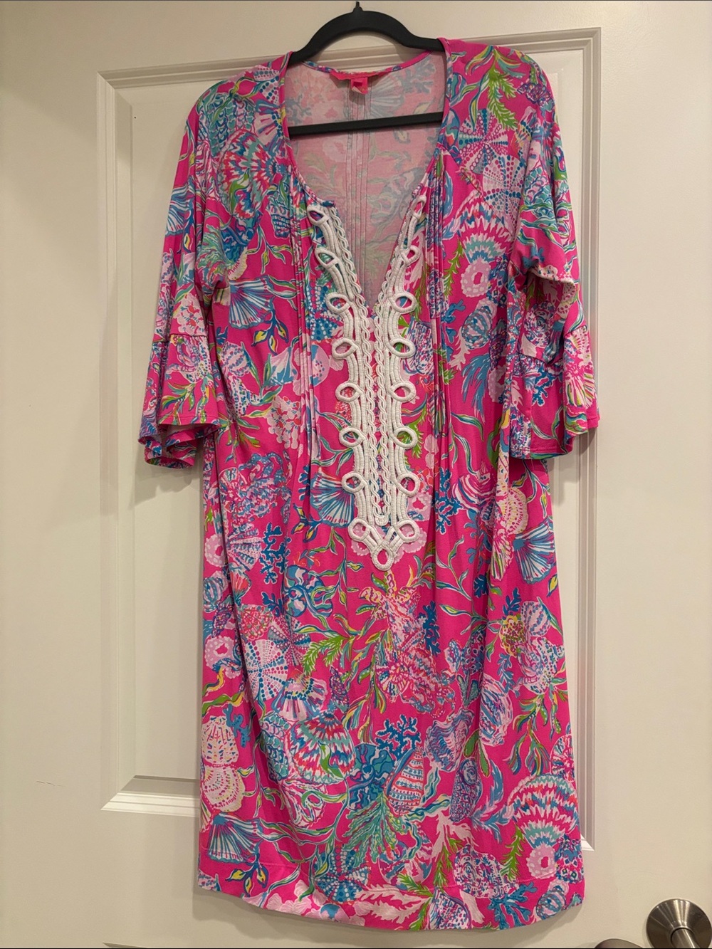 Lilly Pulitzer Pink Multi Floral Tunic Dress with White Lace Trim